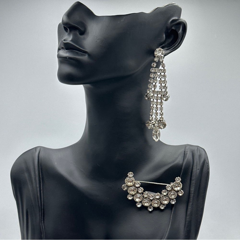 Vintage‎ 1970’s Rhinestones Clear Jewelry Set #399